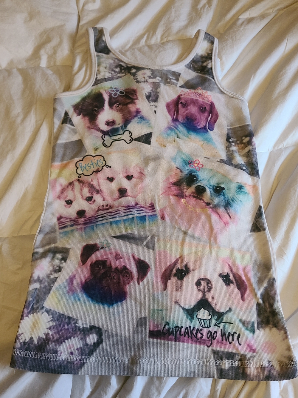 Justice White Tank Top Dogs With Cupcakes